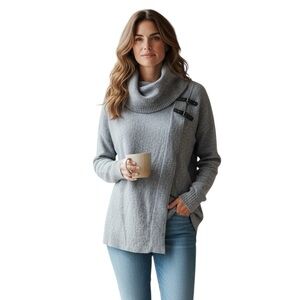 Ellen Tracy merino wool soft luxury Cowl Neck Sweater with Buckle Accents